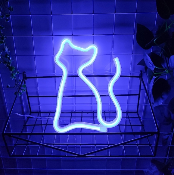 Blue Kitty Neon Light Sign LED Cat Wall Lamp Kitties Cats USB or AAs Halloween - Picture 4 of 8